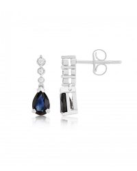 9ct-White-Gold Diamond/Sapphire Earrings