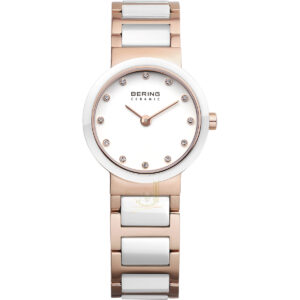 Bering 25mm IP Rose Gold White Ceramic Ladies Watch