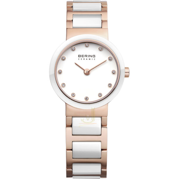 Bering 25mm IP Rose Gold White Ceramic Ladies Watch