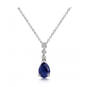 Blue Sapphire and Diamond Gold Pendant Necklace