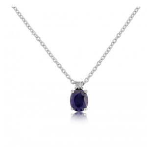 9ct-White-Gold Sapphire/Diamond Necklace