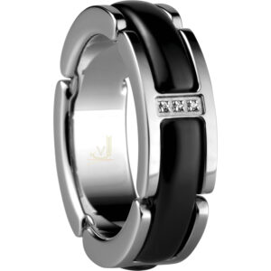 Bering Black Ceramic Stainless Steel Link Ring
