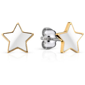 Bering White Ceramic Link Polished Gold Studs