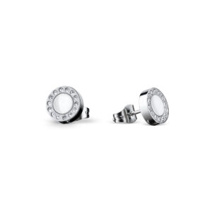 Bering White Ceramic Link polished silver Studs