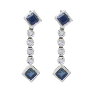 18ct Diamond Sapphire Drop Earrings