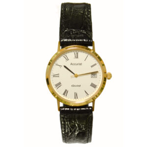 Accurist 9ct Gold Leather Strap Gents Watch