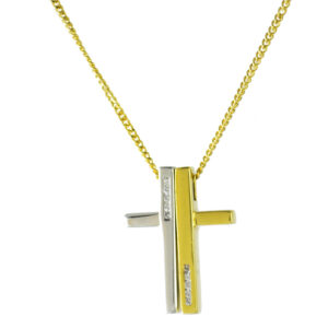 18ct Yellow and White Diamond Cross and Chain