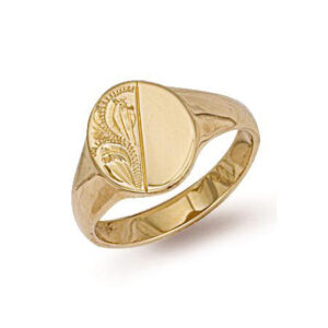 9ct Gold Half Engraved Oval Signet Ring