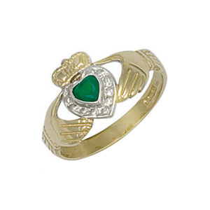 Heart-Shape Green-Agate Claddagh-Ring R0326
