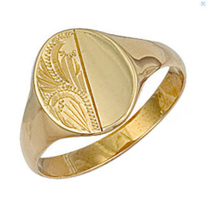 9ct Gold Engraved Oval Signet Ring