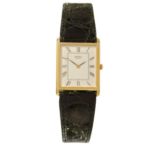 Seiko 9ct Gold Rectangle White Dial Gents Watch