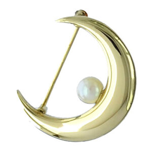 Gold Quarter Moon Pearl Brooch