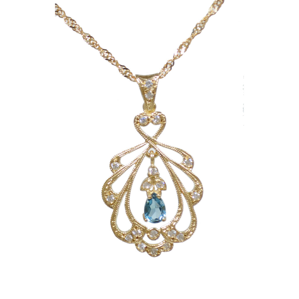 Fancy Blue Topaz CZ Pendant on Chain SGB.BTCZ01