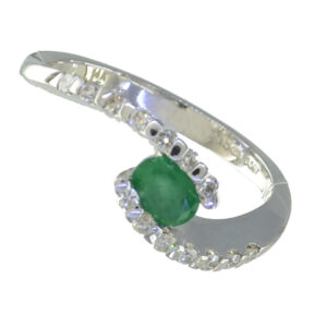 14ct White Gold with Emerald and Diamond Ring