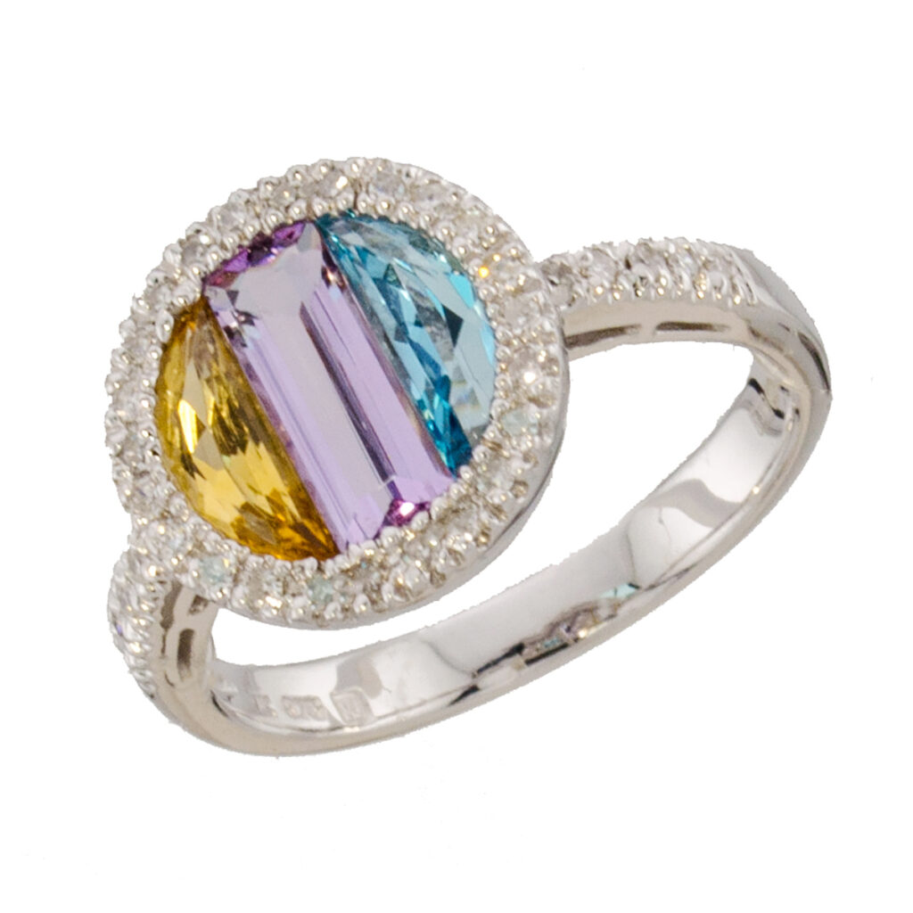 9ct white gold Diamond and Multi Topaz Ring PL5169R