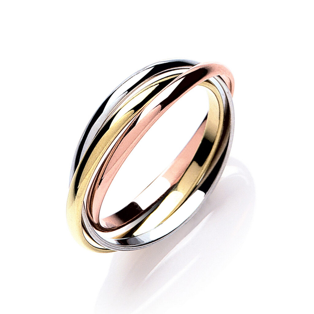 9ct Yellow White & Rose Gold 2mm Russian Wedding Band R0209